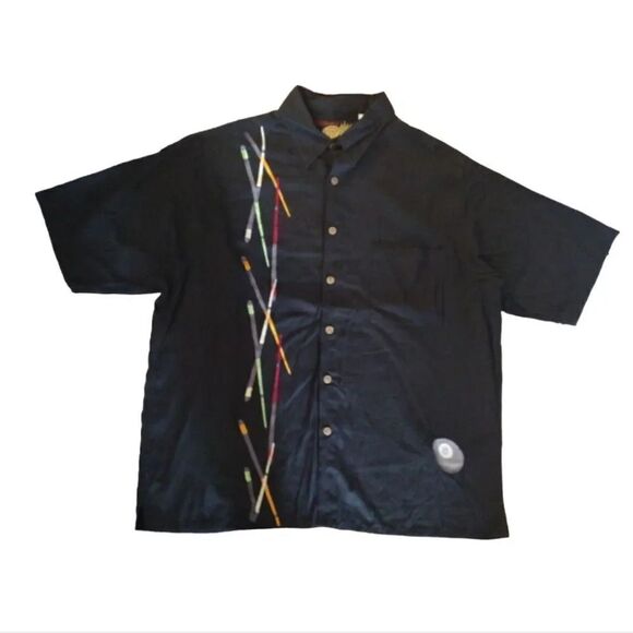 VTG Caribbean Pineapple Black Billiards Silk Blend Button Up Shirt Men's XL - Picture 2 of 15